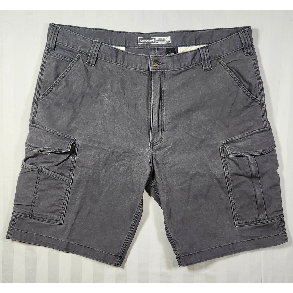 Carhartt Mens 42 Rugged Flex Relaxed Fit Canvas Cargo Work Shorts Grey BS3542-M